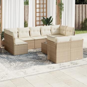 ARDEBO.de - 10-tlg. Garten-Sofagarnitur mit Kissen Beige Poly Rattan