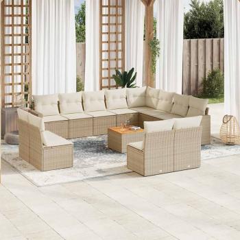 ARDEBO.de - 13-tlg. Garten-Sofagarnitur mit Kissen Beige Poly Rattan