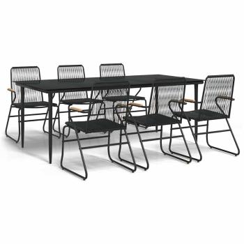 7-tlg. Garten-Essgruppe Schwarz PVC-Rattan