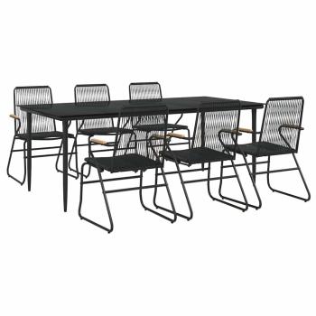 7-tlg. Garten-Essgruppe Schwarz PVC-Rattan