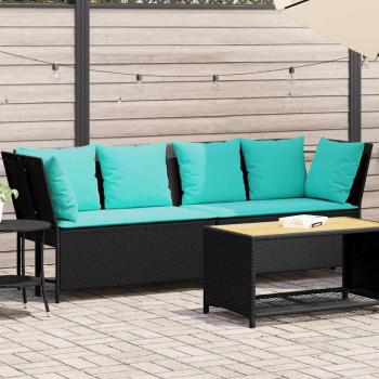ARDEBO.de - Gartensofa mit Kissen Schwarz Poly Rattan