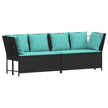 Gartensofa mit Kissen Schwarz Poly Rattan
