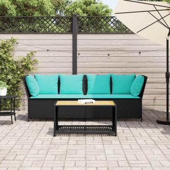Gartensofa mit Kissen Schwarz Poly Rattan