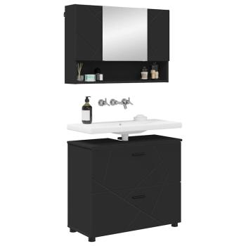 Badezimmermöbel-Set 2 stk. Schwarz 76,5 x 35 x 64 cm