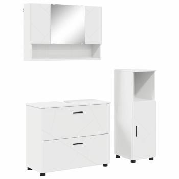 Badezimmermöbel-Set 3 Stk. Weiß Sperrholz und Metall