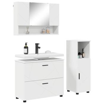 Badezimmermöbel-Set 3 Stk. Weiß Sperrholz und Metall
