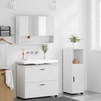 Badezimmermöbel-Set 3 Stk. Weiß Sperrholz und Metall