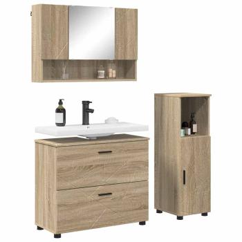 Badezimmermöbel-Set 3 stk. Sonoma-Eiche 76,5 x 35 x 64 cm