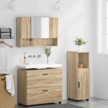 Badezimmermöbel-Set 3 stk. Sonoma-Eiche 76,5 x 35 x 64 cm