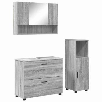 Badezimmermöbel-Set 3 stk. Graues Sonoma 76,5 x 35 x 64 cm
