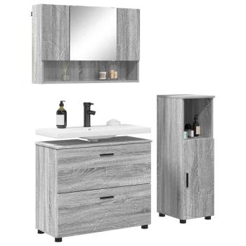 Badezimmermöbel-Set 3 stk. Graues Sonoma 76,5 x 35 x 64 cm