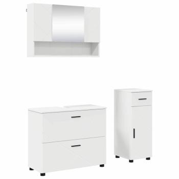 Badezimmermöbel-Set 3 Stk. Weiß Sperrholz und Metall