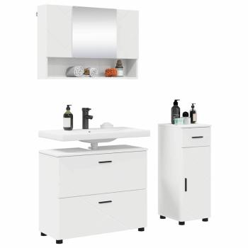 Badezimmermöbel-Set 3 Stk. Weiß Sperrholz und Metall