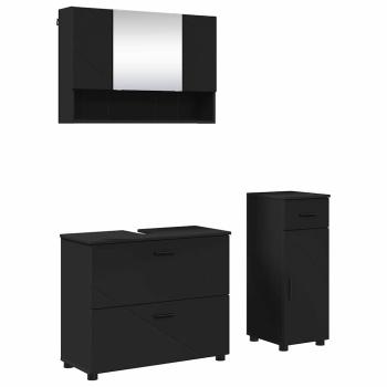 Badezimmermöbel-Set 3 stk. Schwarz 76,5 x 35 x 64 cm