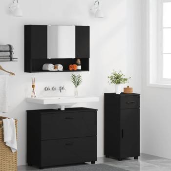 Badezimmermöbel-Set 3 stk. Schwarz 76,5 x 35 x 64 cm