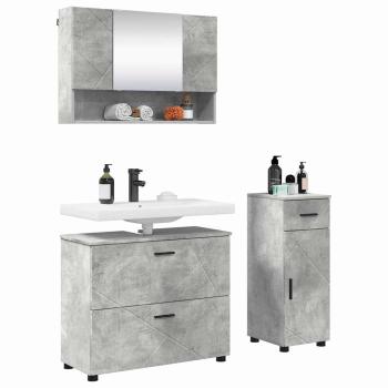 Badezimmermöbel-Set 3 stk. Beton Grau 76,5 x 35 x 64 cm