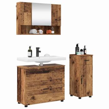 Badezimmermöbel-Set 3 Stk. Altholz Sperrholz und Metall