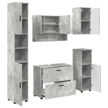Badezimmermöbel-Set 5 stk. Beton Grau 35 x 30 x 192 cm