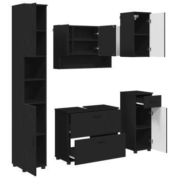 Badezimmermöbel-Set 5 stk. Schwarz 35 x 30 x 192 cm
