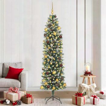 ARDEBO.de - Künstlicher schlanker Weihnachtsbaum Grün und Weiß 210 cm