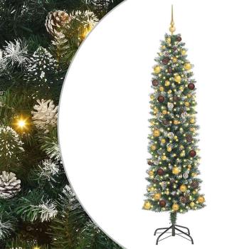Künstlicher schlanker Weihnachtsbaum Grün und Weiß 210 cm
