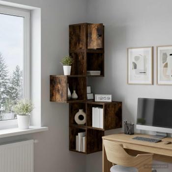 ARDEBO.de - Wand-Eckregal Raucheiche 48 x 48 x 120 cm Holzwerkstoff