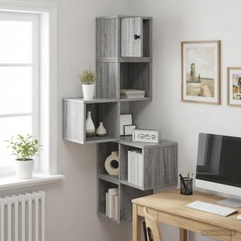 ARDEBO.de - Wand-Eckregal Sonoma-Grau 48 x 48 x 120 cm Holzwerkstoff