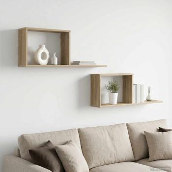 ARDEBO.de - Schweberegale 2 Stk. Sonoma-Eiche 80 x 15 x 30 cm Holzwerkstoff