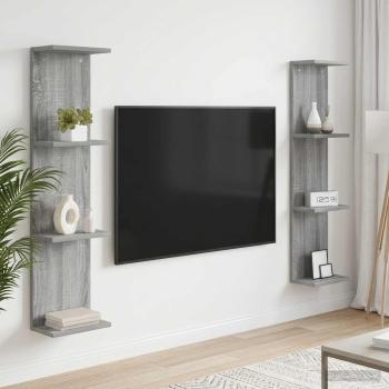 ARDEBO.de - Wandregal 2 stk. Sonoma-Grau 25 x 15 x 100 cm Holzwerkstoff