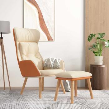 ARDEBO.de - Relaxsessel mit Hocker Creme Kunstleder & Stoff