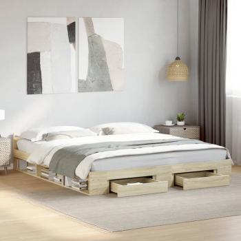 ARDEBO.de - Bettgestell mit Schubladen Sonoma-Eiche 200x200cm Holzwerkstoff