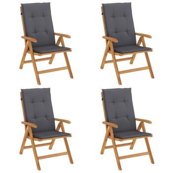 Verstellbare Klappst?hle mit Kissen, 4-teilig, Massivholz Teak