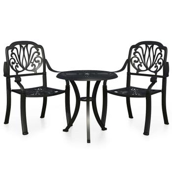 3-tlg. Bistro-Set Aluminiumguss Schwarz