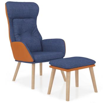 Relaxsessel mit Hocker Blau Kunstleder & Stoff