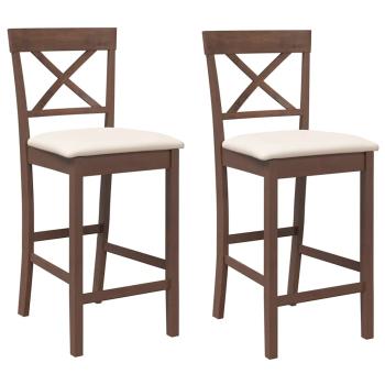 Barhocker mit Kissen 2 Stk. Braun Massivholz Gummibaum