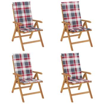 Verstellbare Klappstühle mit Kissen, 4-teilig, Massivholz Teak