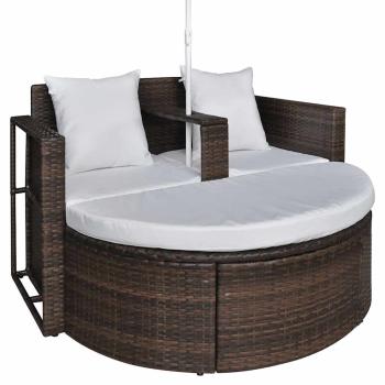 Gartenbett mit Sonnenschirm Braun Poly Rattan