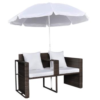 Gartenbett mit Sonnenschirm Braun Poly Rattan