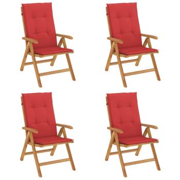 Verstellbare Klappstühle mit Kissen, 4-teilig, Massivholz Teak