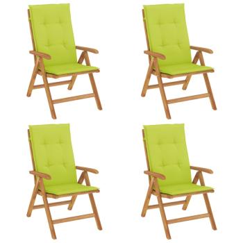 Verstellbare Klappstühle mit Kissen, 4-teilig, Massivholz Teak