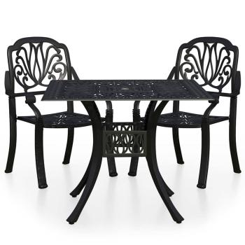 3-tlg. Bistro-Set Aluminiumguss Schwarz