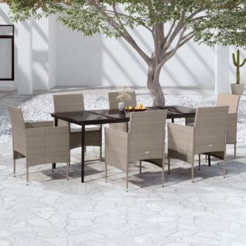 ARDEBO.de - 7-tlg. Garten-Essgruppe mit Kissen Beige und Schwarz