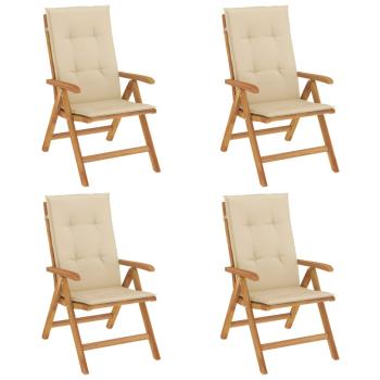 Verstellbare Klappstühle mit Kissen, 4-teilig, Massivholz Teak