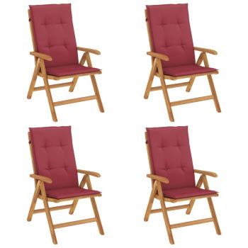 Verstellbare Klappstühle mit Kissen, 4-teilig, Massivholz Teak
