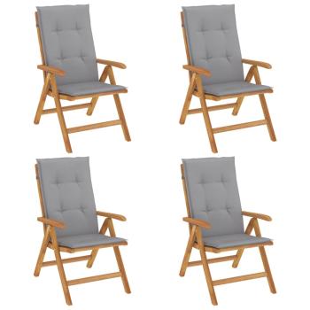 Verstellbare Klappstühle mit Kissen, 4-teilig, Massivholz Teak