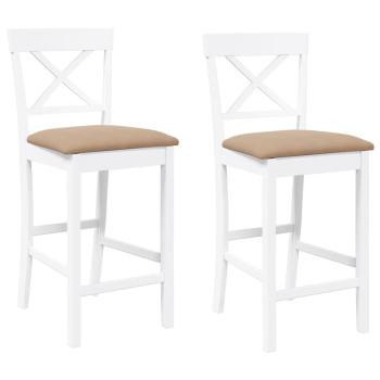 Barhocker mit Kissen 2 Stk. Wei? Massivholz Gummibaum