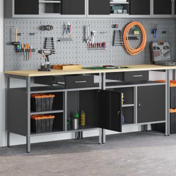 ARDEBO.de - Werkbank-Set 2 stk. Schwarz 200 x 55 x 85 cm