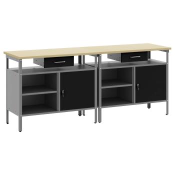 Werkbank-Set 2 stk. Schwarz 200 x 55 x 85 cm