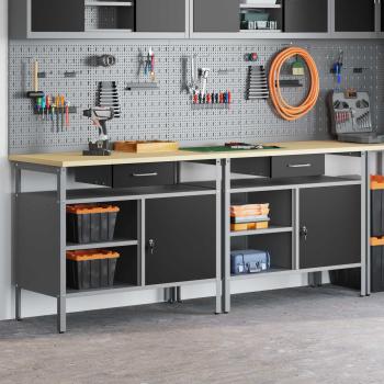 Werkbank-Set 2 stk. Schwarz 200 x 55 x 85 cm