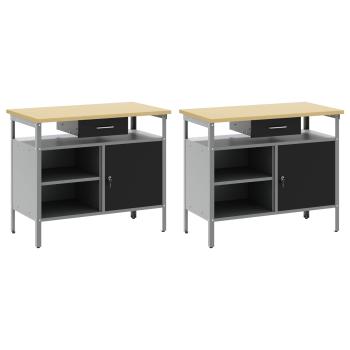 Werkbank-Set 2 stk. Schwarz 200 x 55 x 85 cm